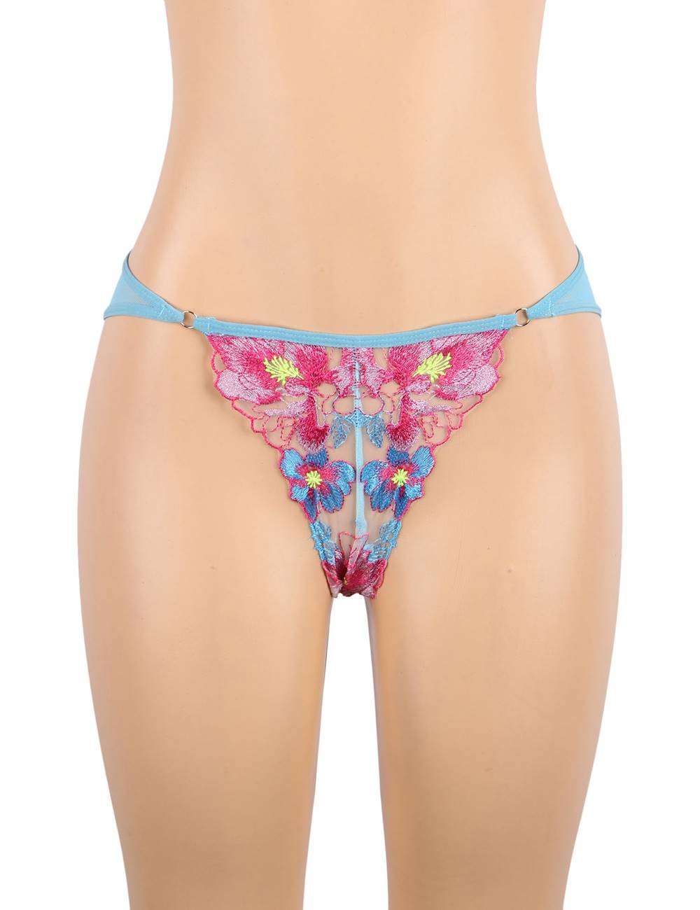 Loveangels Blue Floral Embroidery Underwire Garter Lingerie Set - Loveangels