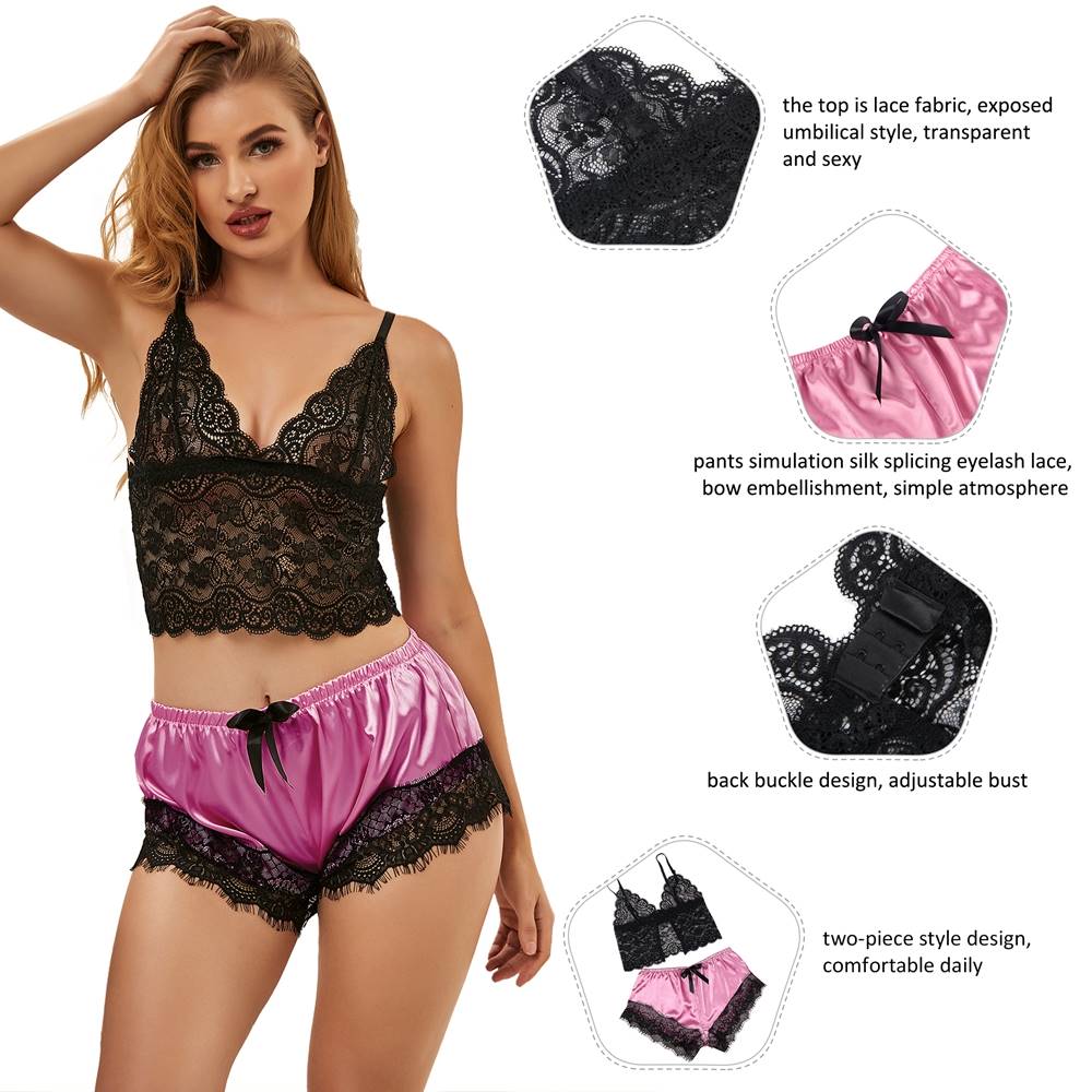 Loveangels Casual Lace Silk Camisole Sleepwear Set - Loveangels