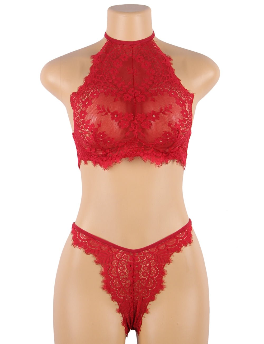 Loveangels Floral Red Eyelash Lace Lingerie Set - Loveangels
