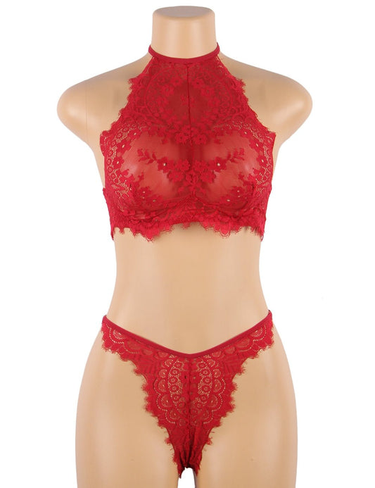 Loveangels Floral Red Eyelash Lace Lingerie Set - Loveangels