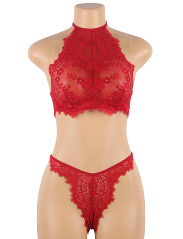 Loveangels Floral Red Eyelash Lace Lingerie Set - Loveangels
