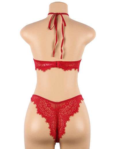 Loveangels Floral Red Eyelash Lace Lingerie Set - Loveangels