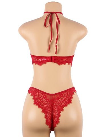 Loveangels Floral Red Eyelash Lace Lingerie Set - Loveangels