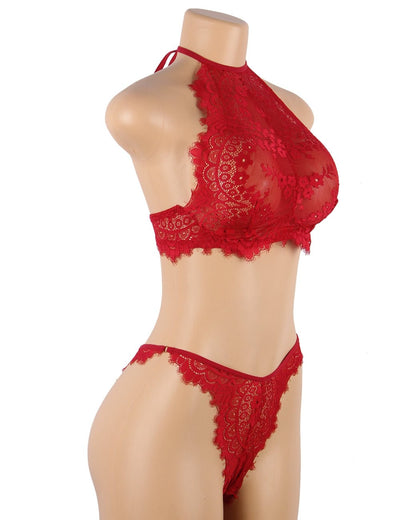 Loveangels Floral Red Eyelash Lace Lingerie Set - Loveangels