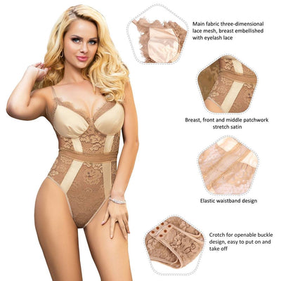 Loveangels High Quality Eyelash Lace Splice Bodysuit - Loveangels