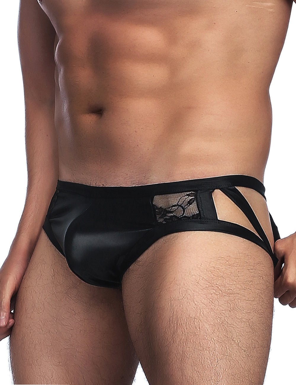 Loveangels Men's Wet - Look And Lace Cut - Out Briefs - Loveangels