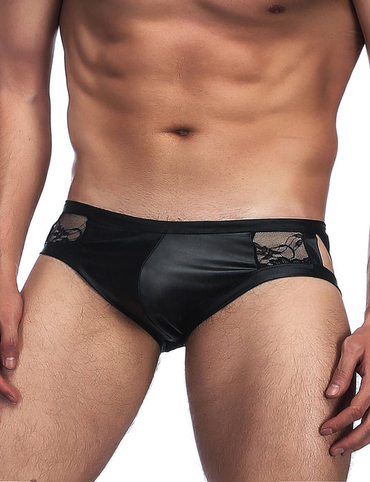 Loveangels Men's Wet - Look And Lace Cut - Out Briefs - Loveangels