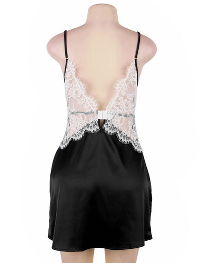 Loveangels Satin Lace Stitching Open Back Babydoll - Loveangels