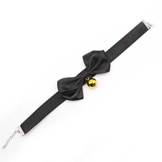 Black Bow Collar With Gold Bell