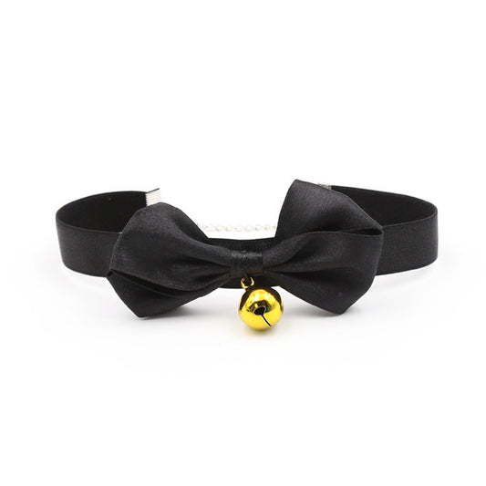 Black Bow Collar With Gold Bell