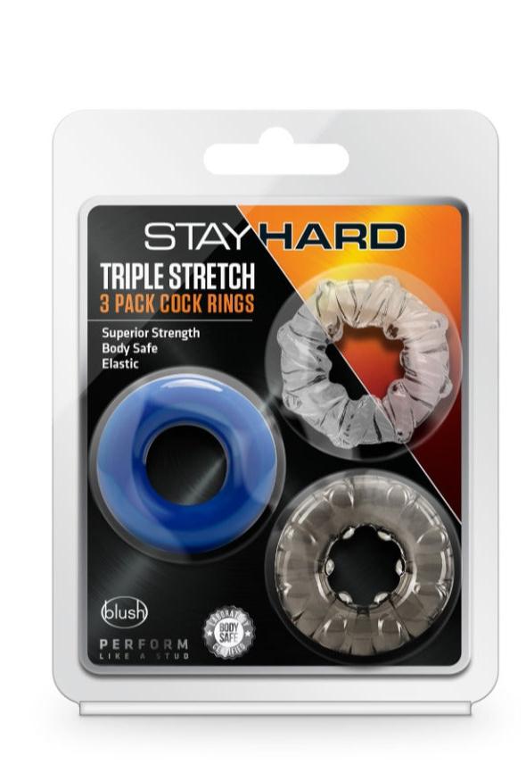 Stay Hard Triple Stretch Textured Cock Rings 3pk - Loveangels